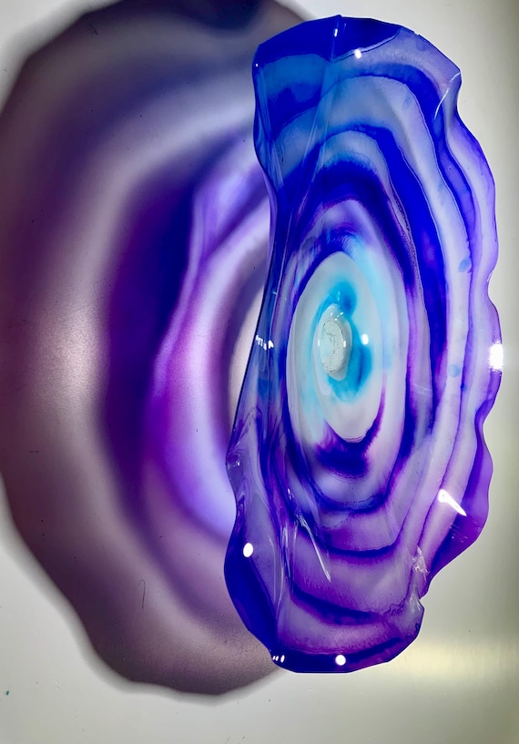 Unique Wall Flower mindful living art 15” handmade repurposed plastic wall art/amethyst purple/white/looks like glass/living room home decor