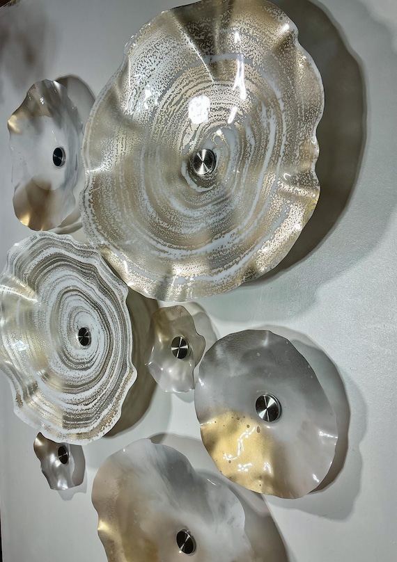 Neutral Handmade earth tones - taupe, milk white champagne gold & frosted Silver Wall Mural pieces– Glass Look - Recycled Plastic