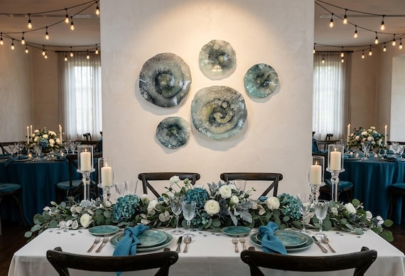 Sea foam, teal & slate gray Wallflower Decor – Glass-Look in Neutral Earth Tones, Handmade with upcycled polymer
