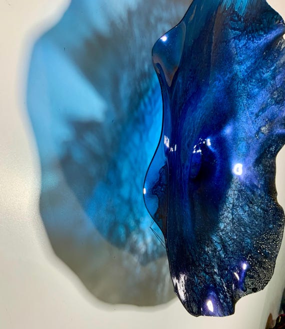 Recycled Plastic Wall Hanging Platter - Cobalt Blue & Black 13”  Decorative Piece