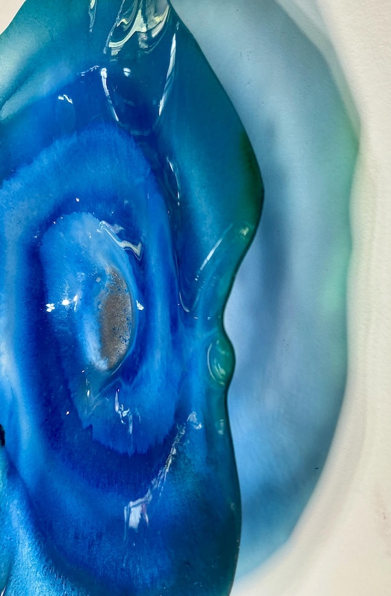 Wall flower home decor green & blue - handmade from Recycled Polymer - 9” glass like look