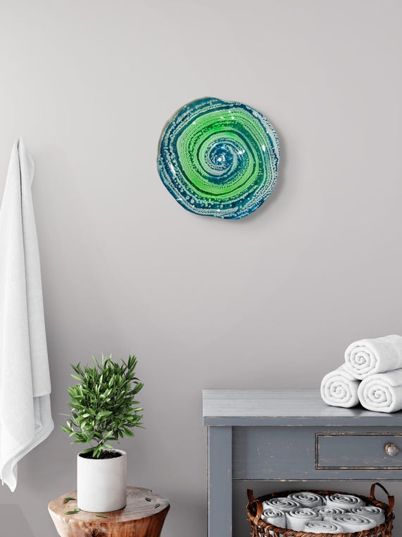Recycled Water Bottle Wall Flower: Green Teal Swirl Eco Art