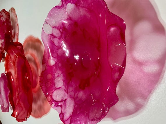 Set of 7 Red & Pink Wallflowers - Handmade upcycled polymer- Monochromatic Decor - Looks Like Glass