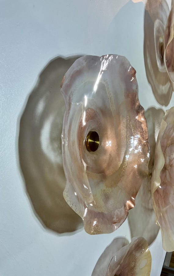 Set of 5 blush pink, rose gold, ivory & subtle amber Wallflowers | Recycled Polymer Handmade Glass-Effect Decor