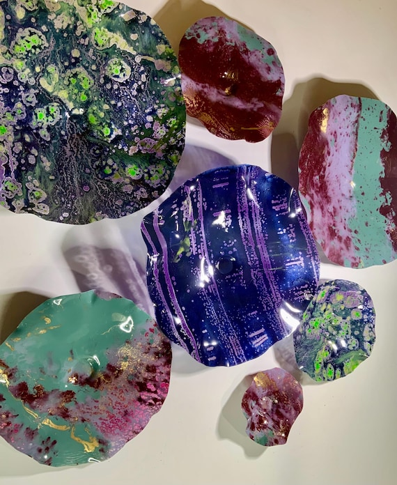 Original Wall Flower home decor 7 artist choice burgundy/purple/sage/gold recycled plastic/looks like glass/large wall mural hanging