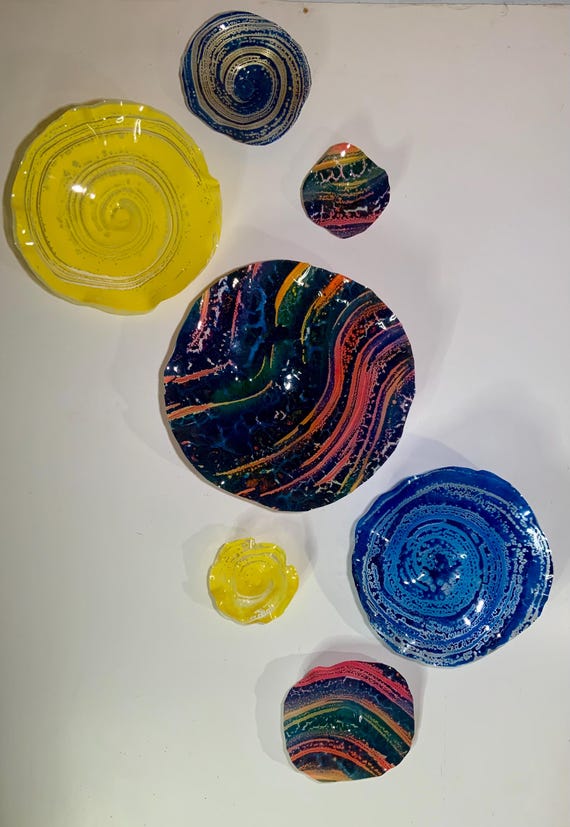 Wall Flower mural 7 colorful artist choice handmade up-cycled plastic looks like glass/large wall accent-  cool boho home decor