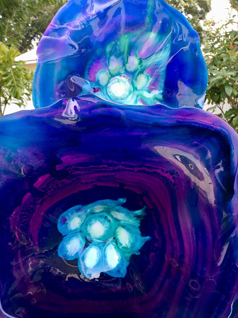 Dark Blue/ Eggplant Purple flowers wall art durable recycled image 7