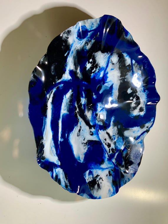 Ocean Arts wall hanging beach living room decor seaside style handmade recycled plastic 19” navy blue/black/white/looks like glass/Todd Lynd