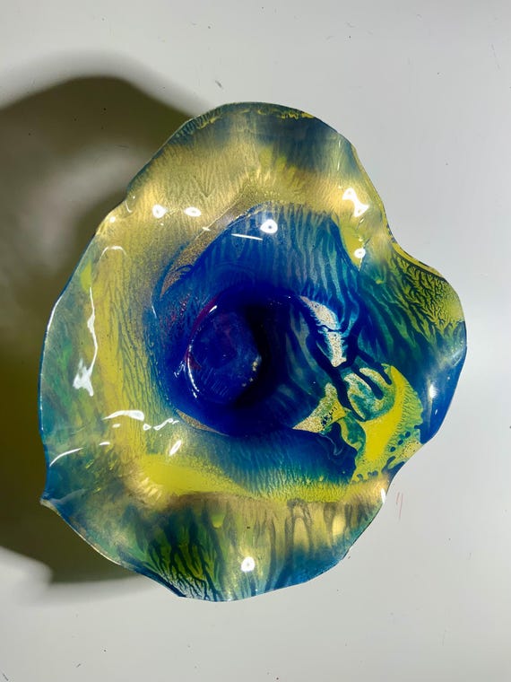 Handmade Wall hanging home decor recycled plastic metallic gold/blue/yellow/purple extra small 5” looks like glass/outdoor/CoralREEFlections