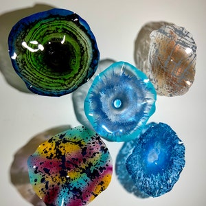 Medium round Wall flower 13 aqua/blue glitter handmade eco-friendly plastic/Home wall sculpture art/window hanging decor/looks like glass image 5