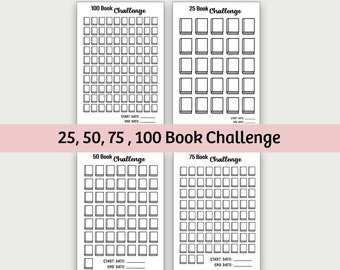 Book Challenge Printable, Instant Download, Planner, Reading Journal, Month Tracker, Library, 25, 50, 75, 100 Book Challenge, Book Tracker