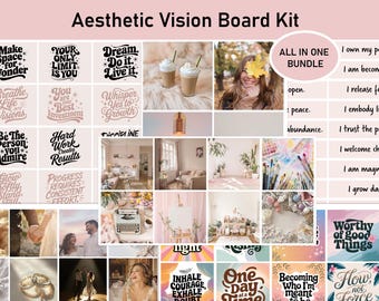 Kit imprimable Vision Board, Manifestation Bundle, Outil de fixation d'objectifs, Planificateur de tableau de rêve, Esthétique du Vision Board, Loi de l'attraction, Moodboard