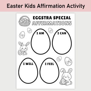 Página para colorear de afirmaciones de Pascua para niños, página para colorear de huevos de Pascua, tarjeta, imprimible, tarjetas de afirmación, palabras de afirmación, actividad de Pascua
