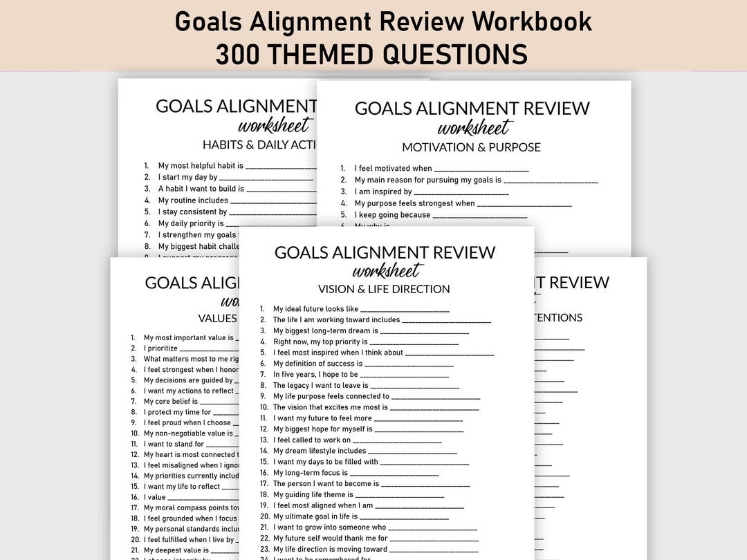 300 Goals Alignment Review Workbook, Self Improvement Journal Printable ...