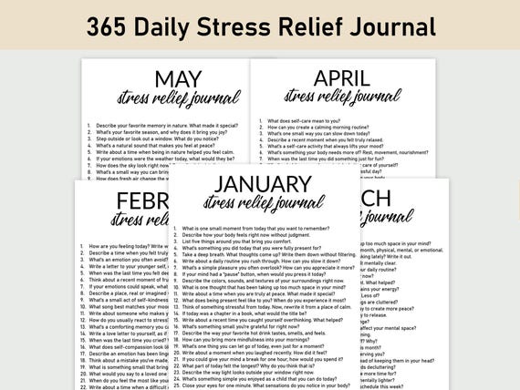 365 Daily Stress Relief Journal,  Journal Printable, Reflections, Personal Growth, Gratitude, Slow Down, Self Care, Courage, Confidence