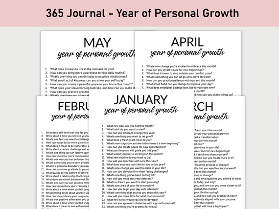 365 Year of Personal Growth Journal,  Journal Printable, Reflections, Reflections, Gratitude, Self Care, Courage, Confidence, Goals