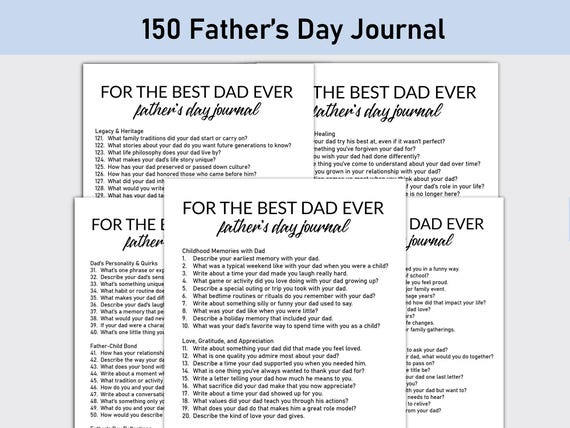 150 Father's Day Journal, Printable, Journal for Father, Guided Journal, Keepsake Gift, Father's Day, Love, Milestones, Best Father Ever