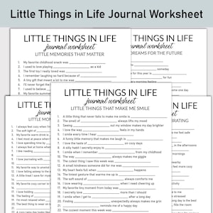 Foglio di lavoro stampabile sulle piccole cose della vita, diario stampabile, domande a risposta multipla, quaderno di lavoro per il diario, trovare la gioia nelle piccole cose