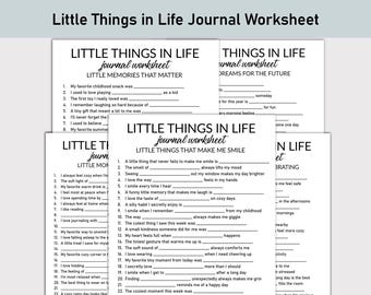 Feuille de travail imprimable Les petites choses de la vie, journal à imprimer, questions à compléter, cahier d'exercices, trouver de la joie dans les petites choses