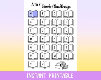 A to Z Book Challenge Printable, Instant Download, Planner, Journal Page, Book Tracker, Reading Tracker, Books, Read, Journal Inserts