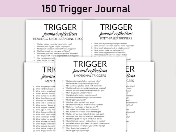 150 Trigger Journal Prompts, Printable, Journal, Minimalist, Reflections, Understanding & Healing Triggers, Emotional, Mental, Growth