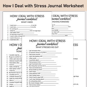 Foglio di lavoro stampabile su come gestire lo stress, diario stampabile, domande a risposta multipla, quaderno di lavoro per il diario, benessere mentale, cura di sé