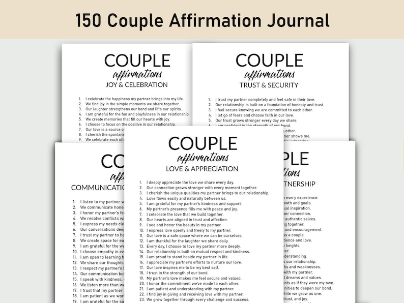 150 Couple Affirmations , Printable, Journal, Positive Relationship