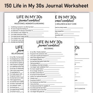 Foglio di lavoro stampabile "La vita nei miei 30 anni", diario stampabile, domande a risposta multipla, quaderno di lavoro per il diario "Cosa mi hanno insegnato i miei 30 anni", crescita