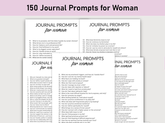150 Journal Prompts for Woman , Printable, Journal, Minimalist, Reflections, Lady, Girl, Journal for Woman, Female, Gratitude, Growth