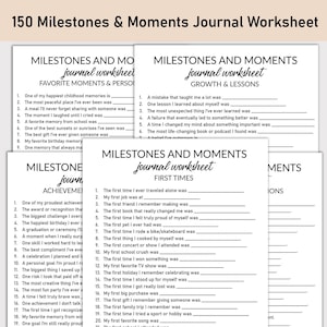 Foglio di lavoro stampabile per traguardi e momenti, diario stampabile, domande a risposta multipla, quaderno di lavoro per diario, prime volte, risultati