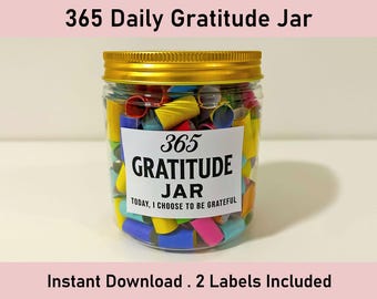 Tarro de gratitud diario de 365, afirmaciones imprimibles, cuidado personal, salud mental, reflexiones, tarro de afirmaciones, regalo de bricolaje, inspiración, felicidad