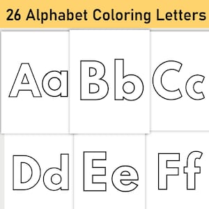 Paquete de 26 letras del alfabeto para colorear, imprimible, páginas para colorear, tarjetas para colorear, alfabetos en mayúsculas y minúsculas, actividad preescolar, niños pequeños