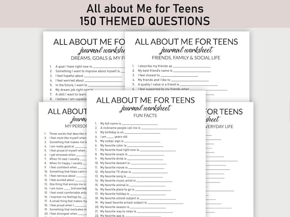 All About Me for Teens Printable Worksheet, Journal Printable, Fill-in-the-Blank Questions, Know Yourself Workbook, Teen Self-Discovery