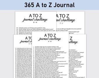 365 A to Z Journal,  Journal Printable, Journal Challenge, Gratitude, Reflections, Personal Growth, Past, Future, Goals, Dreams, Self Care