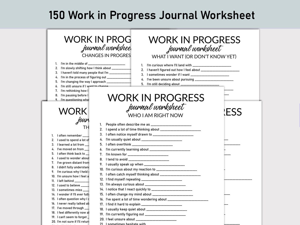 Progress Fill In Work in Progress Printable Worksheet, Journal Printable, Fill-in-the ...
