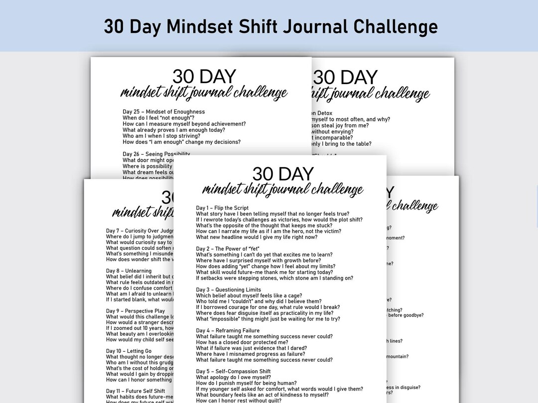 30 Day Mindset Shift Journal Challenge Printable, Challenge Printable ...