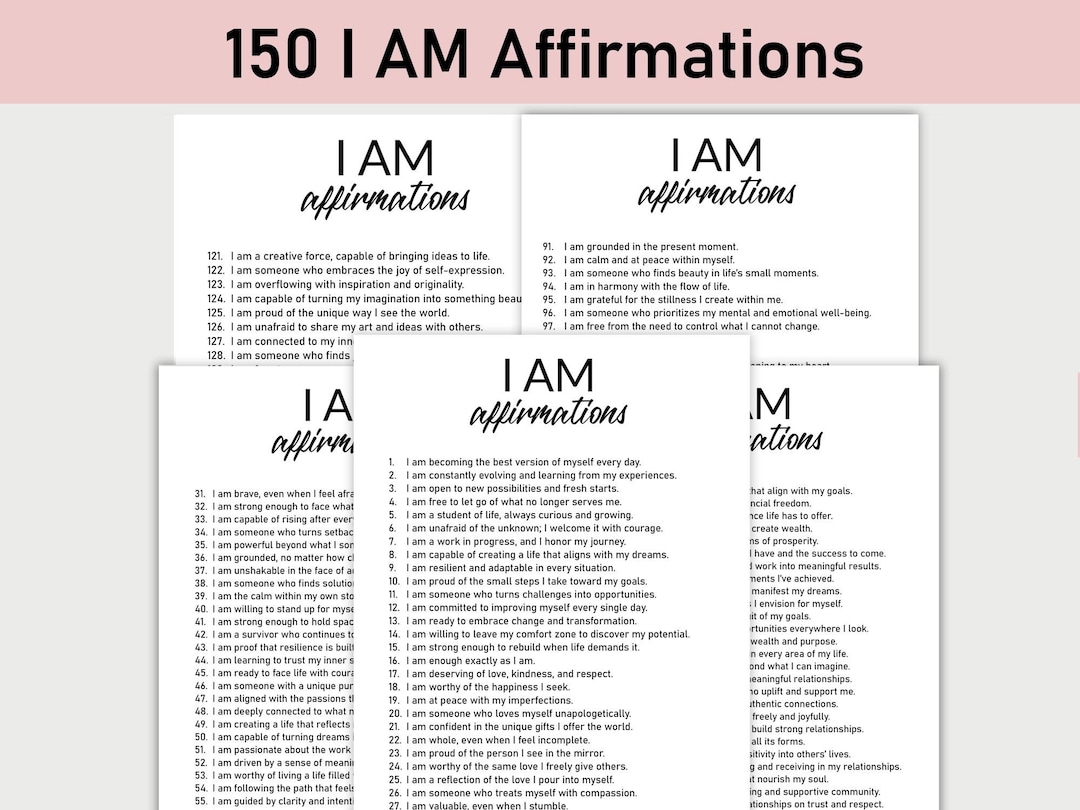 150 I Am Affirmations, Journal Prompts, Printable, Journal, Minimalist ...