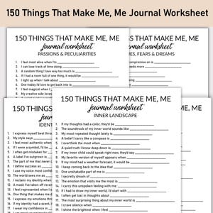 150 cose che mi rendono me stesso - Foglio di lavoro stampabile, diario stampabile, domande a risposta multipla, quaderno di lavoro per diario di auto-scoperta, identità