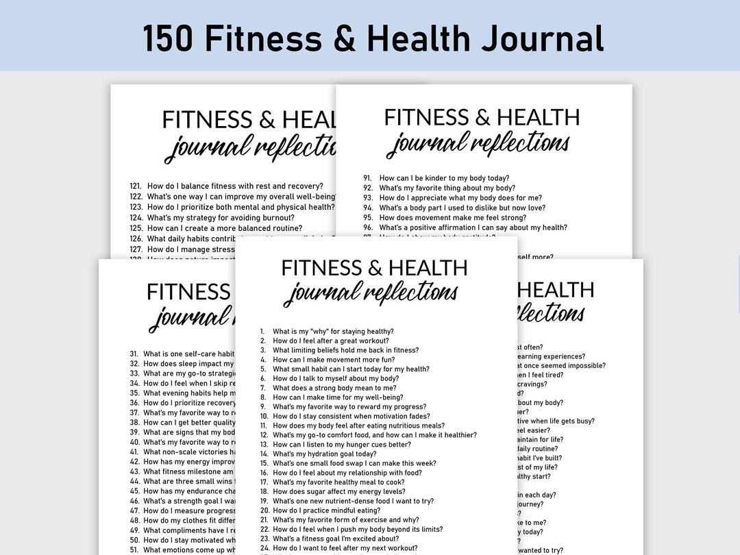 150 Fitness and Health Journal, Journal Prompts, Printable, Journal ...