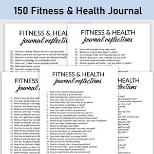 May include: A printable fitness and health journal with 150 prompts to help you reflect on your wellness journey. The journal pages are black and white with a simple design.