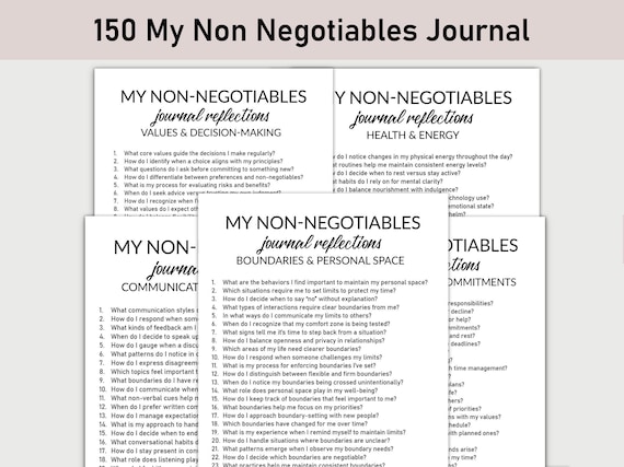 150 My Non-Negotiables Journal, Healing, Printable, Journal, Boundaries, Time, Values, and Energy, Communication, Self-Care