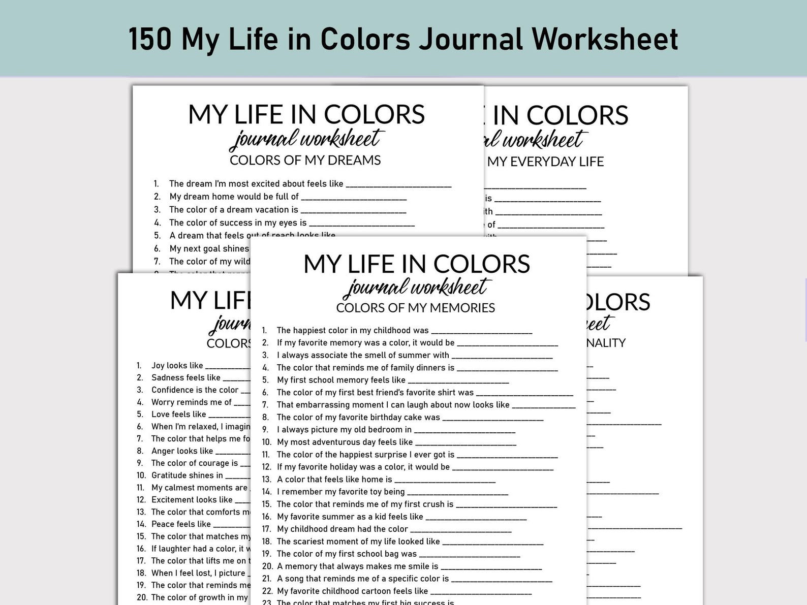 My Life in Colors Printable Worksheet, Journal Printable, Fill-in-the ...