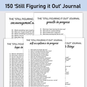 Diario "150 Still Figuring It Out", imprimible, minimalista, reflexiones, autodescubrimiento apacible, etapas intermedias de la vida, inspirador