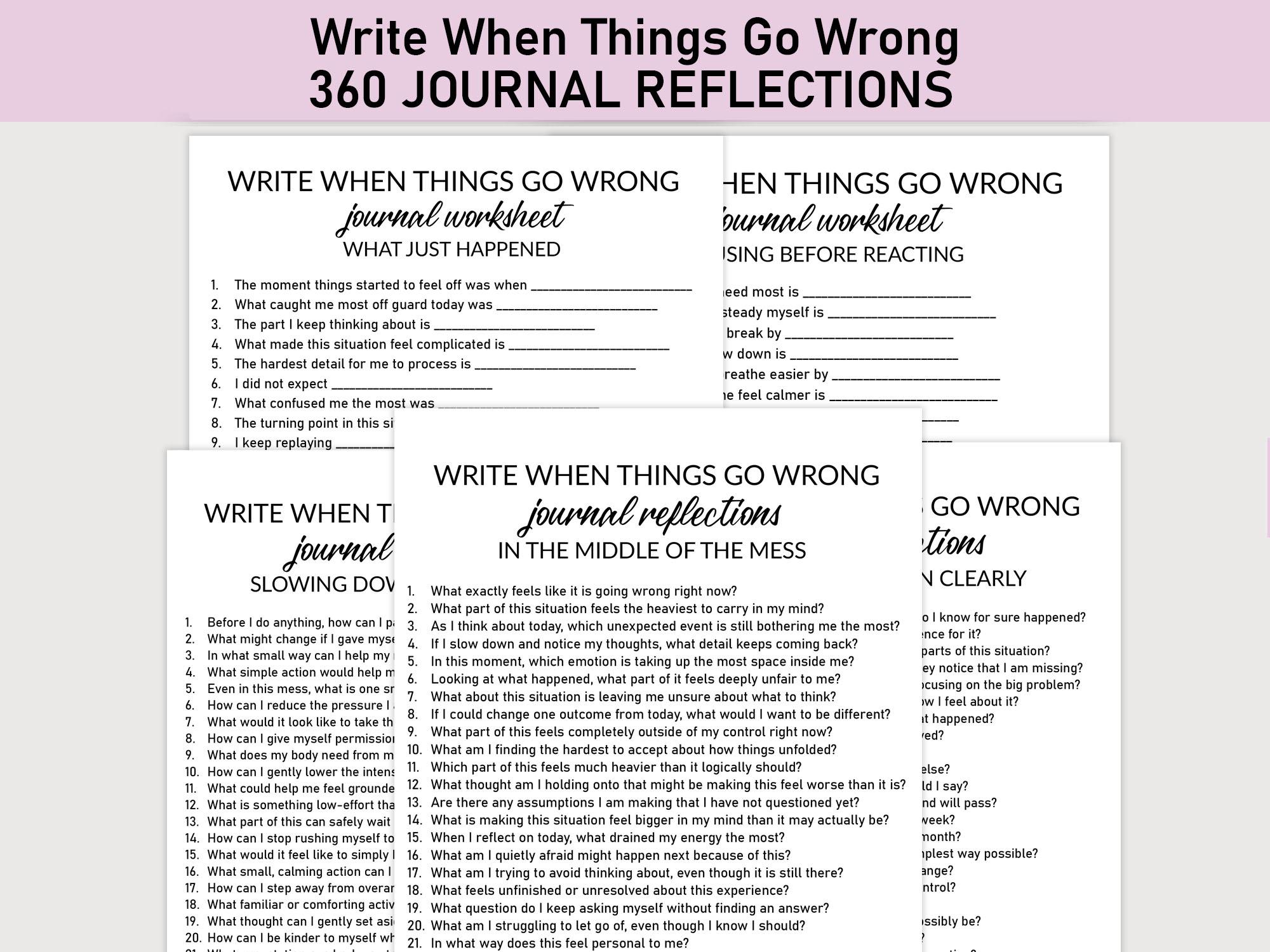 Write When Things Go Wrong Journal Printable, 360 Journal Reflections ...