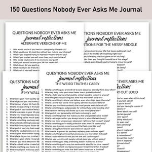 150 Questions Nobody Ever Asks Me Journal, Printable, Journal, Inner Thoughts, Unasked Questions, Deep Reflection