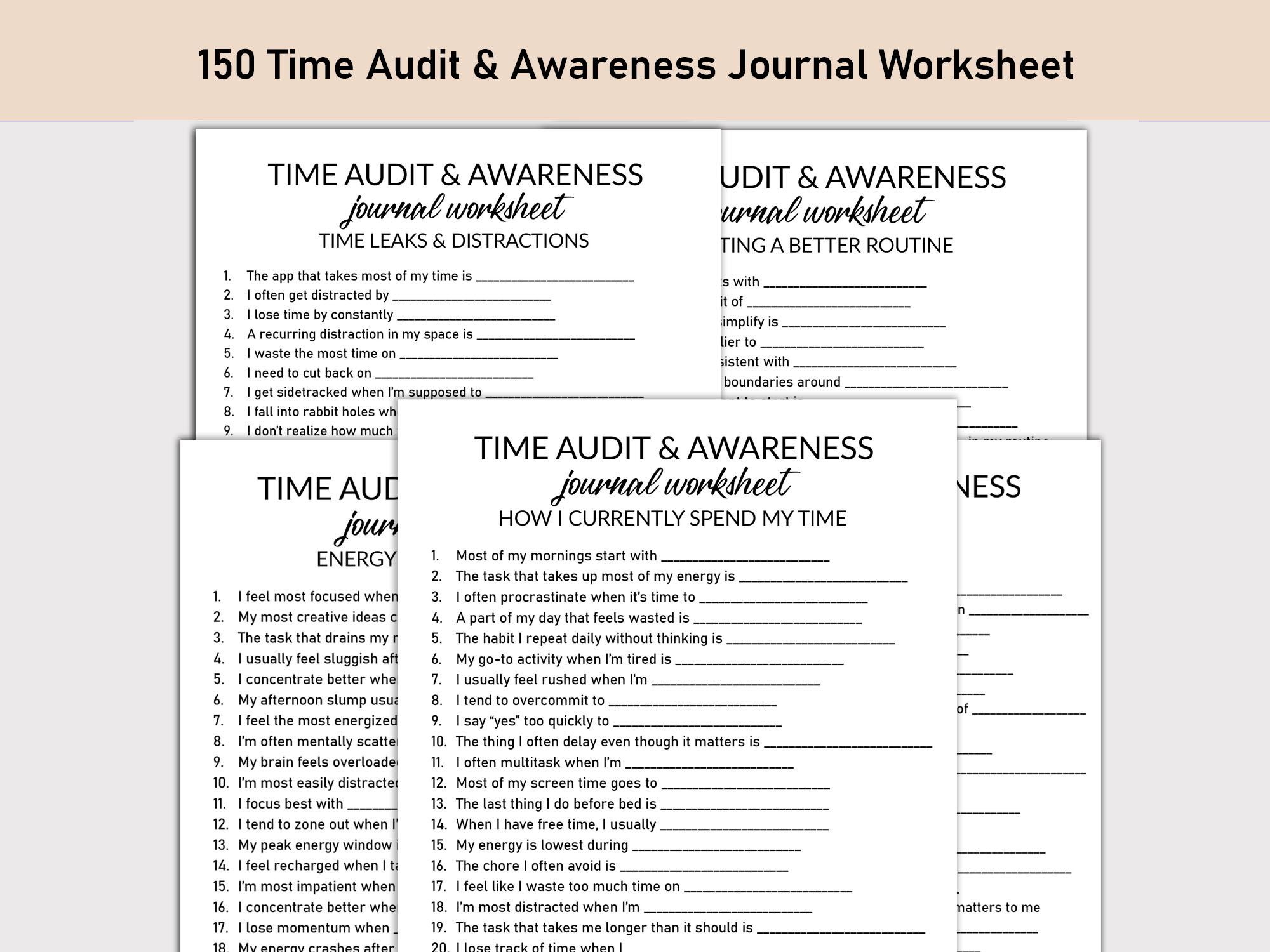 Time Audit Worksheets.pdf Time Audit and Awareness Printable Worksheet, Journal Printable, Fill ...