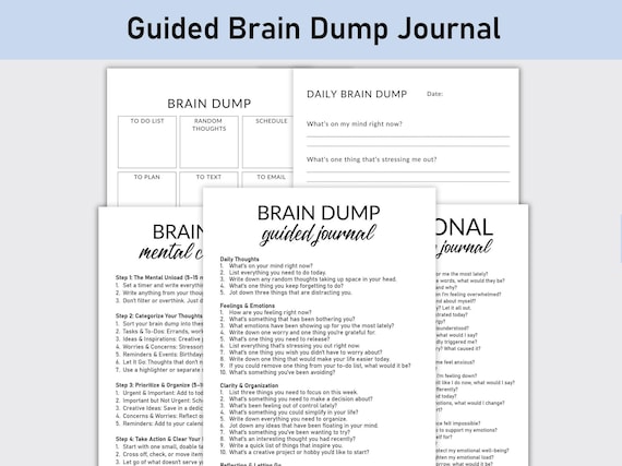 Guided Brain Dump Journal, Brain Dump Journal Bundle, Printable Journal Pages, Reflections, To Do List, Daily, Mental Clarity, Self Care