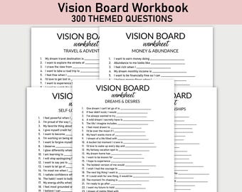 300 Vision Board Workbook, Printable, Journal Worksheet, Minimalist, Reflections, Gratitude, Inspiration, Manifest Your Dream Life, Goals