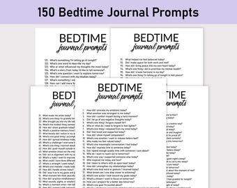 150 Prompts de Diário de Hora de Dormir, Imprimível, Diário, Minimalista, Reflexões, Manifesto, Metas, Intenções Diárias, Noite, Gratidão