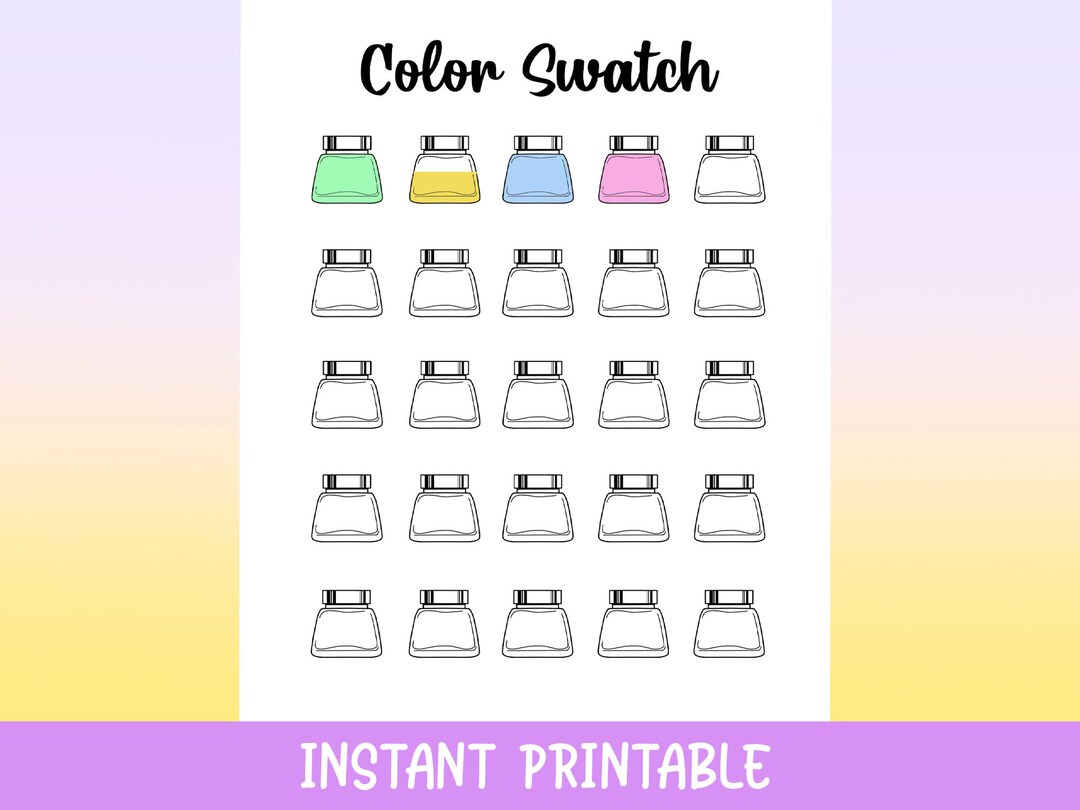 Color Swatch Chart, Instant Download Printable, Planner, Journal Page ...